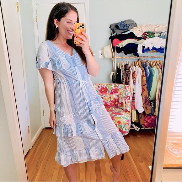 NWT lemlem Blue White Striped Button Front MIDI Dress XS - Picture 1 of 14